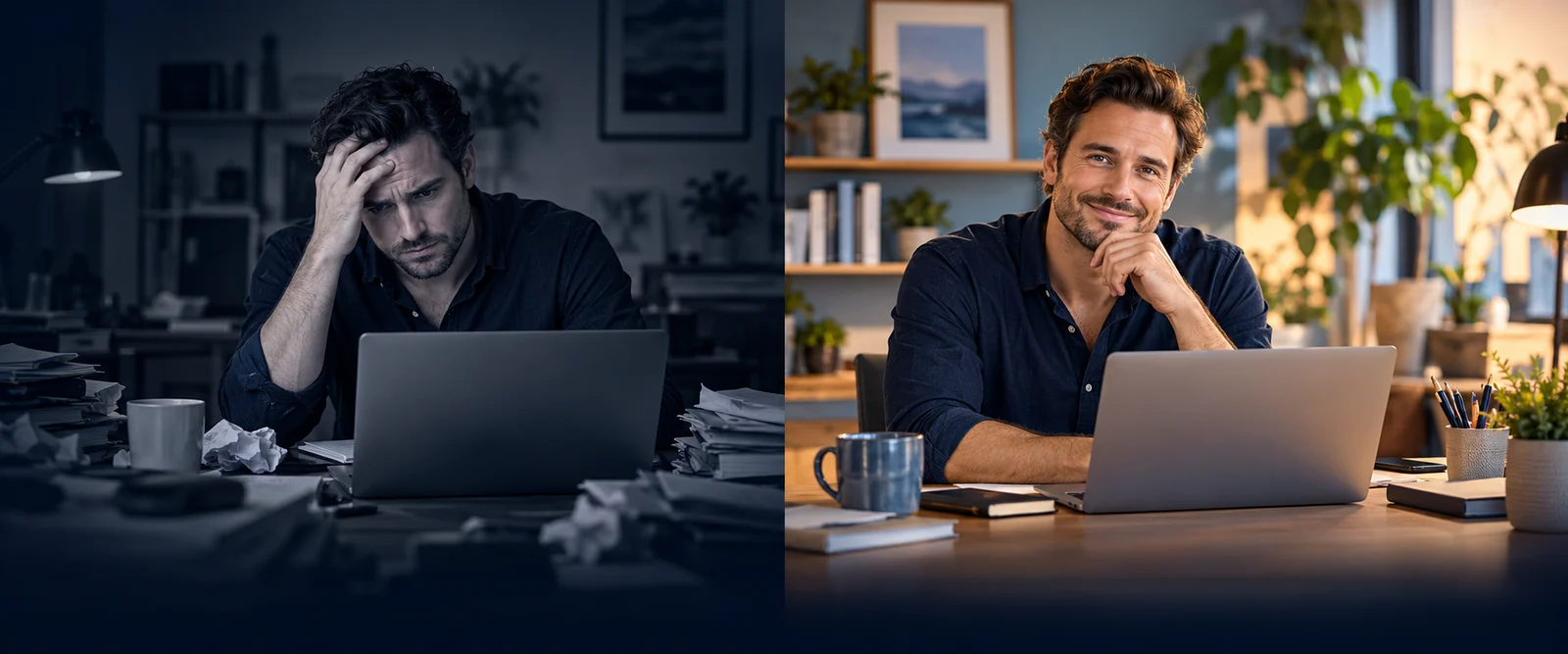 Unternehmer gestresst vor seinem Laptop